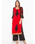 Red Embroidered Readymade Bell Sleeved Kurta Set