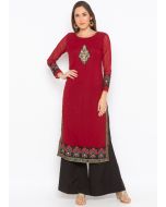 Maroon Embroidered Readymade Kurta Palazzo Set