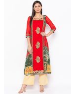 Red Tie Dye Printed Paneled Long Kurta With Palazzo