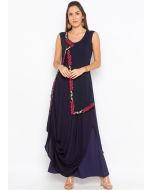 Navy Blue Twin Layered Asymmetric Cowl Style Kurta Set