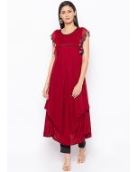 Maroon Readymade Asymmetric Drape Style Kurta Set