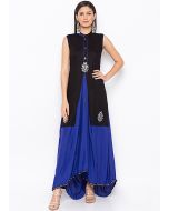 Black and Blue Asymmetric Readymade Cotton Kurta Set