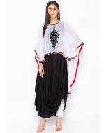 White and Black Cape Style Asymmetric Cowl Kurta Set