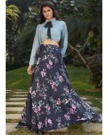 Readymade Blue Top With Floral Printed Long Skirt