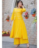 Yellow Kurta Palazzo With Gota Patti Embellished Jacket