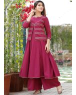 Magenta Cotton Gota Patti Laced Jacket Style Kurta Set