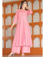 Peach Gota Patti Laced Jacket Style Kurta With Palazzo