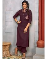 Readymade Purple Straight Cut Kurta With Pant