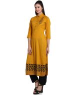 Yellow Block Printed Readymade Kurta With Palazzo