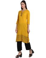 Yellow Block Printed Border Kurta With Palazzo