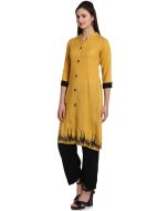 Yellow Readymade Front Slit Style Kurta Set