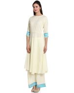 Readymade Cream Rayon Flared Kurta With Palazzo