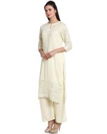 Cream Readymade Gota Patti Laced Kurta Set