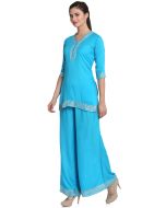 Readymade Blue Gota Patti Laced Kurti Palazzo Set