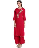 Red Gota Patti Embellished Kurta With Palazzo