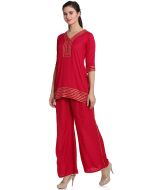 Red Gota Patti Laced Readymade Kurti Palazzo Set