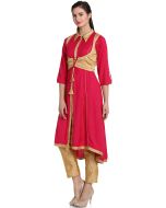 Pink Readymade Jacket Style Kurta With Pant