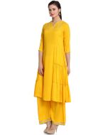 Yellow Readymade Tiered Long Kurta With Palazzo