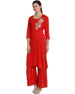 Red Gota Patti Embellished Kurta Palazzo Set