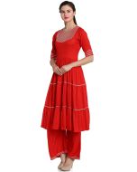 Red Gota Patti Laced Tiered Kurta With Palazzo