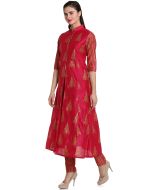 Readymade Red Block Printed Slit Style Kurta Set