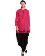 Pink Block Printed Border Kurti With Dhoti