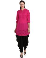 Pink Block Printed Border Kurti With Dhoti