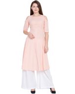 Peach Cold Shoulder Long Kurta With Palazzo