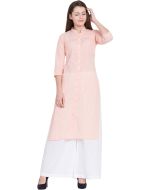 Peach Cotton Slit Style Long Kurta Palazzo Set