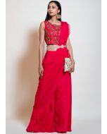 Pink Embroidered Top Palazzo With Draped Dupatta