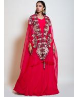 Readymade Pink Top Skirt With Embroidered Cape