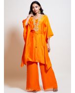 Readymade Orange Embroidered Kaftan Palazzo Set