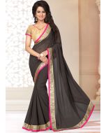 Patch Border Georgette Saree in Grey