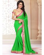 Patch Border Neon Green Georgette Saree