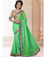 Green Georgette Patch Border Saree