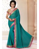 Georgette Patch Border Saree in Turquoise