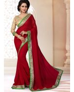 Maroon Georgette Saree with Brocade Blouse