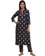 Printed Black Readymade Suit With Cotton Pant