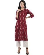 Readymade Maroon Printed Kameez Pant Set