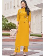 Yellow Embroidered Readymade Kurta Palazzo Set