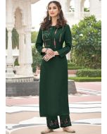 Green Readymade Embroidered Kurta Pant Set