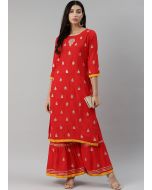 Red Gota Patti Embroidered Kurta With Gharara