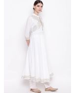 White Gota Patti Laced Flared Long Kurta With Pant