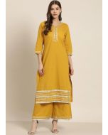 Yellow Readymade Gota Patti Laced Kurta Palazzo Set