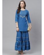 Blue Readymade Gota Patti Laced Kurti With Gharara