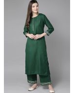 Green Readymade Straight Cut Kurta With Palazzo