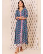 Readymade Blue Floral Kurta Pant Set