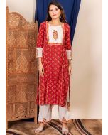 Readymade Blue Floral Kurta Set In Cotton