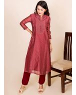 Readymade Bandhej Printed Red Kurta Set