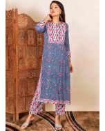 Readymade Blue Cotton Block Printed Kurta Set